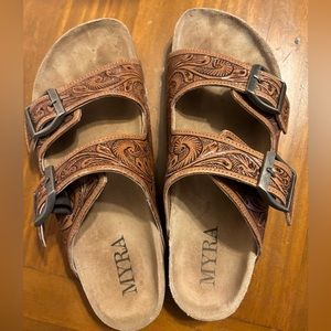 Myra Bag Brown Embossed Sandals